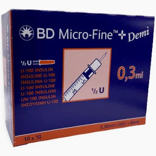 BD MicroFine +U100 Demi 0.3ml Syringe 8mm/30G (100)