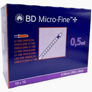 BD MicroFine +U100 0.5ml Syringe 8mm/30G (100)